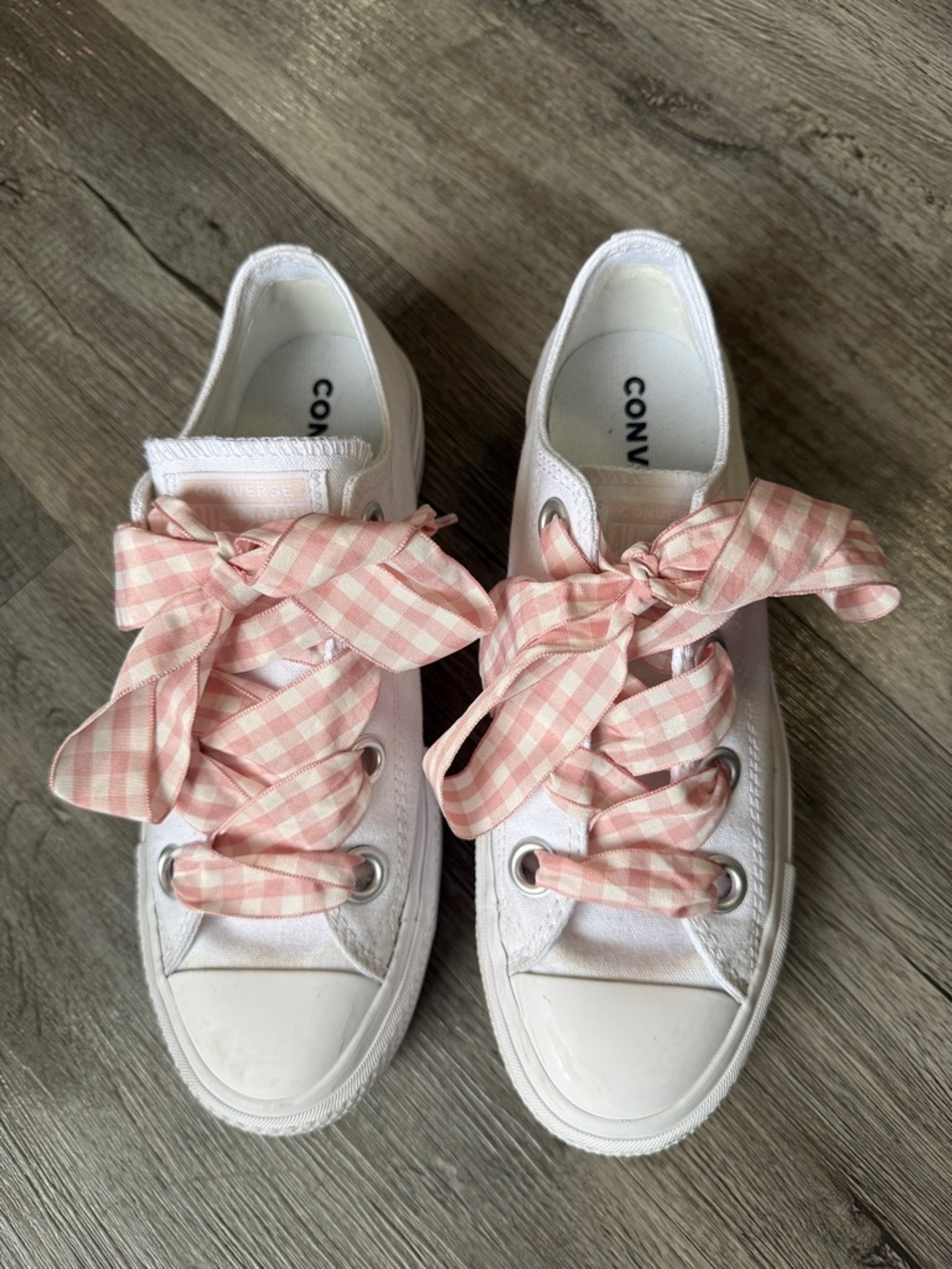 Pink Gingham Ribbon Lace Converse